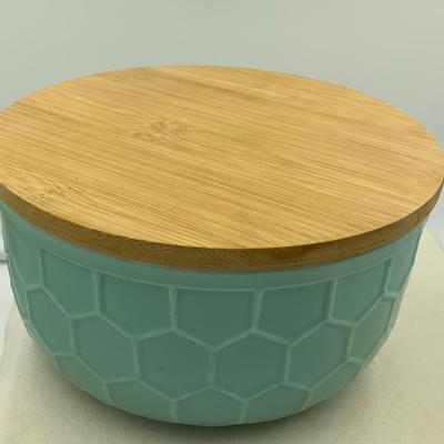 Turquoise bowl with lid