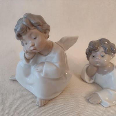 Lladro Angel #4541 Laying Down and #4539 Thinking Angel Signed by Artist