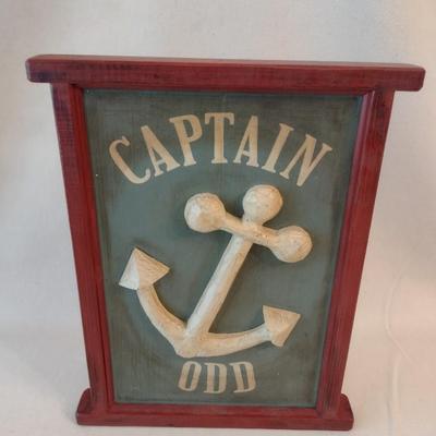 Wood Wall Sign Captain Odd with Anchor in Relief