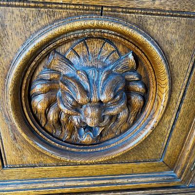Antique Oak Buffet Carved Lion Head C.1890