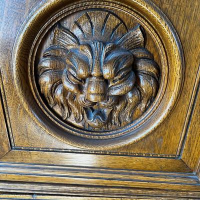 Antique Oak Buffet Carved Lion Head C.1890