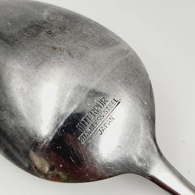 VINTAGE WOODEN HANDLED STAINLESS SERVING UTENSILS