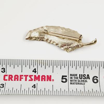 VINTAGE ANTIQUE FINISH LEAF W/ GLASS ACCENTS BROOCH