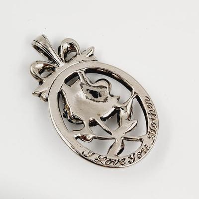 VINTAGE SILVER TONED "I LOVE YOU MOTHER" ROSE PENDANT