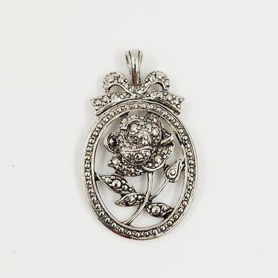 VINTAGE SILVER TONED "I LOVE YOU MOTHER" ROSE PENDANT