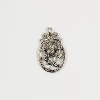 VINTAGE SILVER TONED "I LOVE YOU MOTHER" ROSE PENDANT