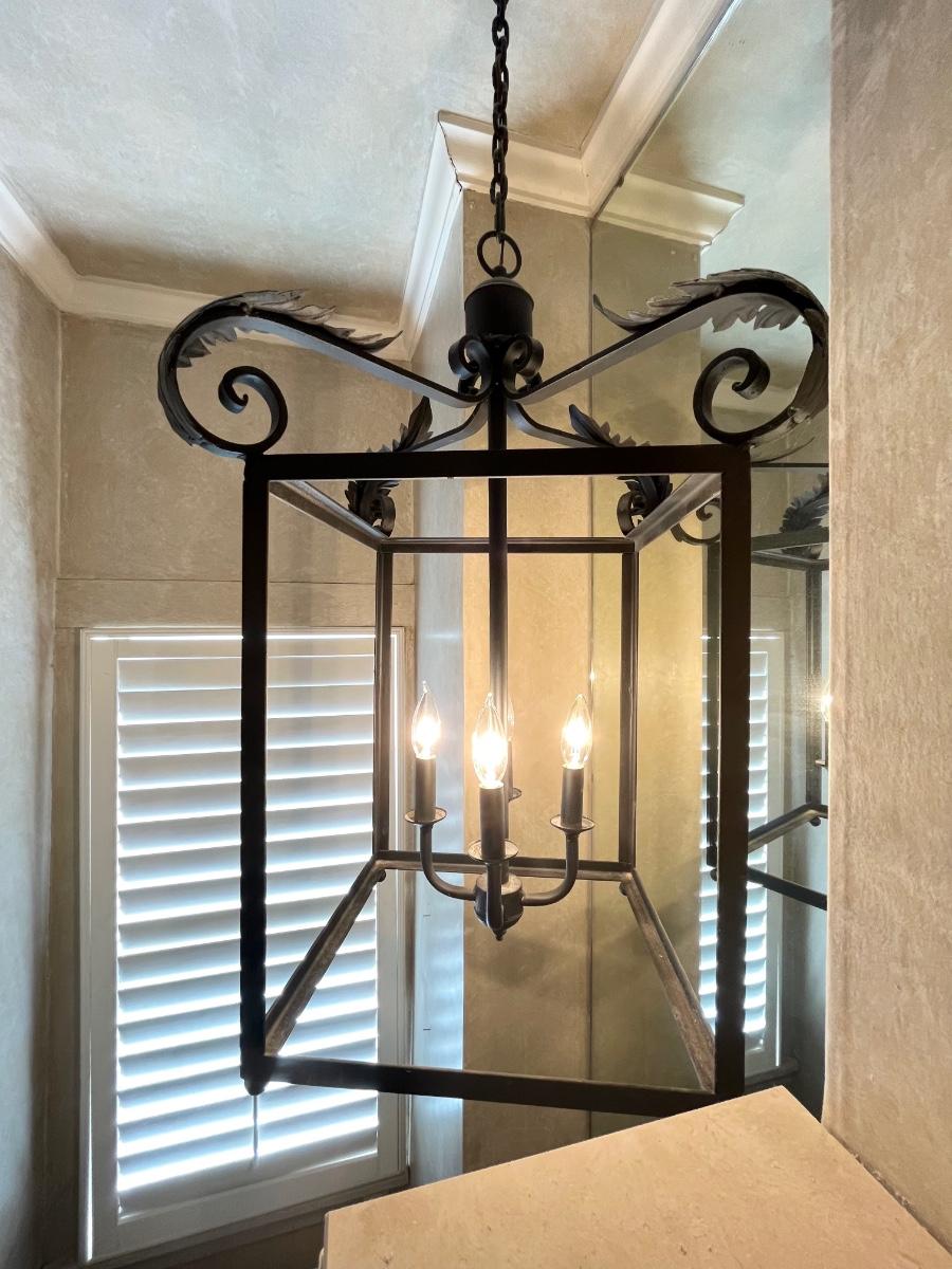 Black Iron Dramatic Four (4) Bulb Candelabra Light Fixture