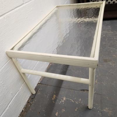 WHITE METAL & GLASS OUTDOOR TABLE