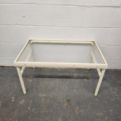WHITE METAL & GLASS OUTDOOR TABLE