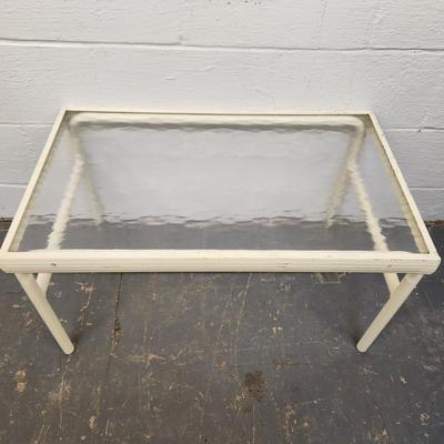 WHITE METAL & GLASS OUTDOOR TABLE