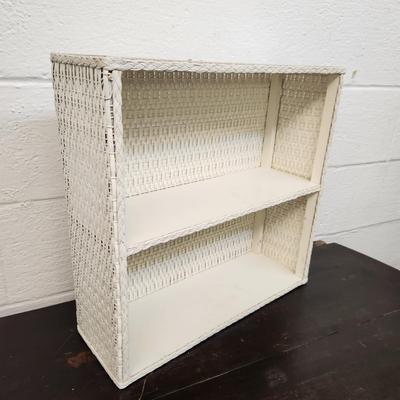 VINTAGE WHITE WICKER DISPLAY SHELF