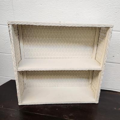 VINTAGE WHITE WICKER DISPLAY SHELF
