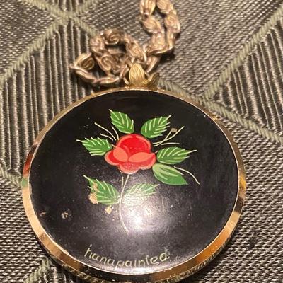 Vintage Swiss Lucerne Hand painted Clock Necklace