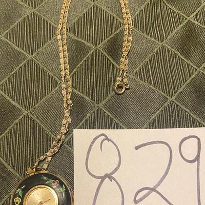Vintage Swiss Lucerne Hand painted Clock Necklace