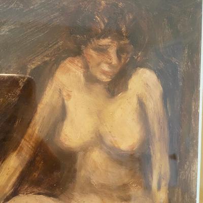 Vintage Nude Woman Painting with Ornate Corner Frame