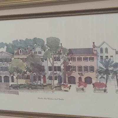 Framed Art Print 'Rainbow Row Charleston, SC' Signed by Artist