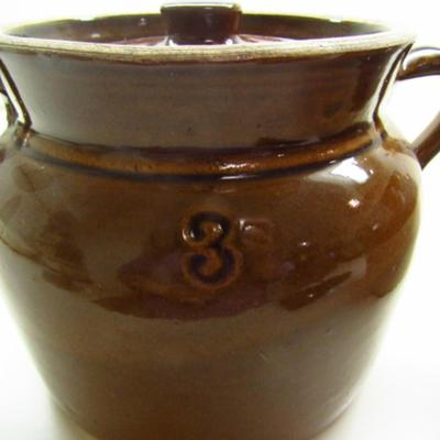 Two Glazed Ceramic Bean Pots with Lids