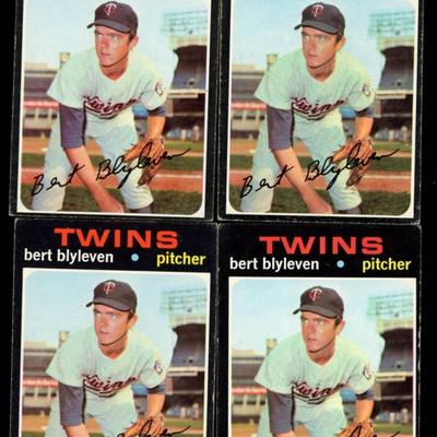 1971 TOPPS BASEBALL BERT BLYLEVEN ROOKIE LOT OF 4