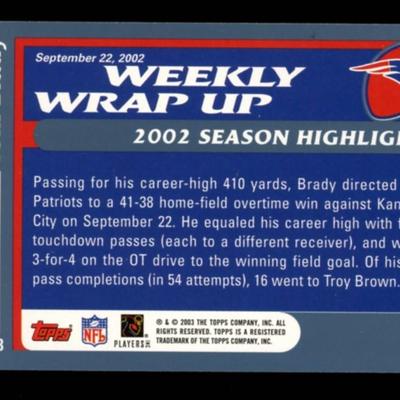 2003 TOPPS TOM BRADY WEEKLY WRAP UP