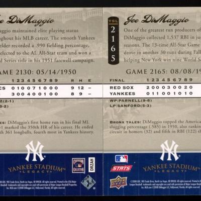 2008 UPPER DECK BASEBALL YANKEE STADIUM LEGACY JOE DIMAGGIO LOT OF 2