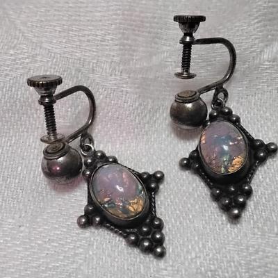Antique Most Gorgeous Opals Ever Screwback 925 Earrings