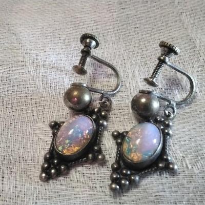 Antique Most Gorgeous Opals Ever Screwback 925 Earrings