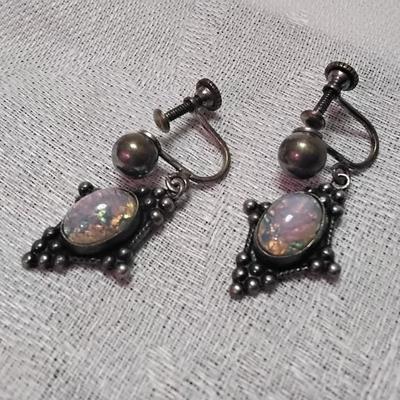 Antique Most Gorgeous Opals Ever Screwback 925 Earrings