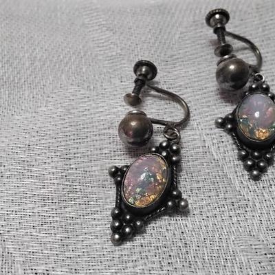 Antique Most Gorgeous Opals Ever Screwback 925 Earrings