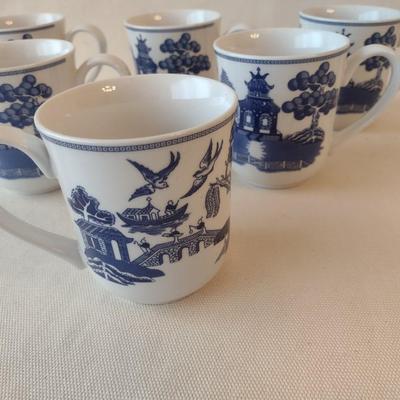 Set of Six Johnson Brothers Blue and White Coffee Cups
