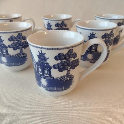 Set of Six Johnson Brothers Blue and White Coffee Cups
