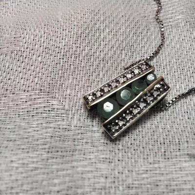 Gorgeous Vintage Ross Simons Jade and Diamond 16" Italian 925 Necklace
