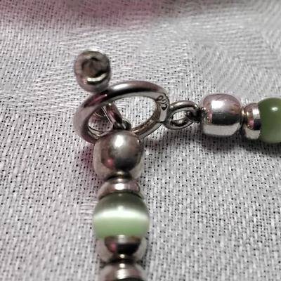 Stunning Vintage Green Cat's Eye 7" 925 Bracelet