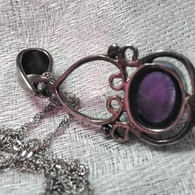 Antique Eyecatching Amethyst 16" 925 Necklace