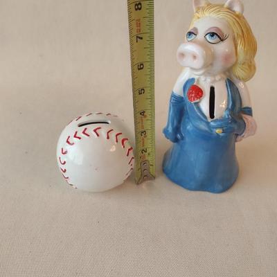 Pottery Coin Banks Miss Piggy and Baseball