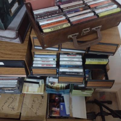 Large Collection of Cassette, VHS and DVD Music, Movies, and Informational Tapes and Discs includes Storage