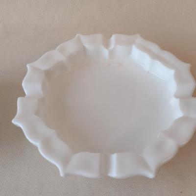 Pair of Vintage Solid Form Milk Glass Ashtrays