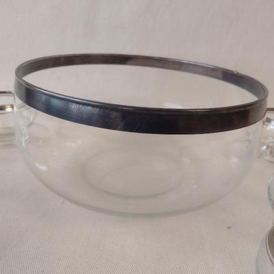 Mid Century Silver Rim Punch Bowl and Cup Set