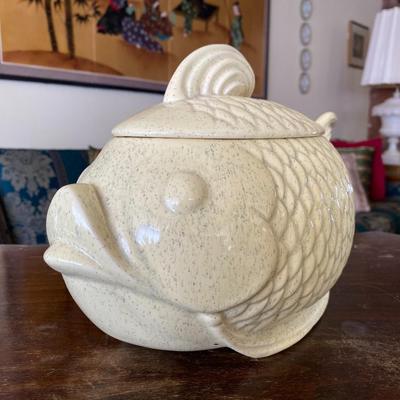 Midcentury Bauer Ceramic Fish Cookie Jar Vintage Yellow 821C
