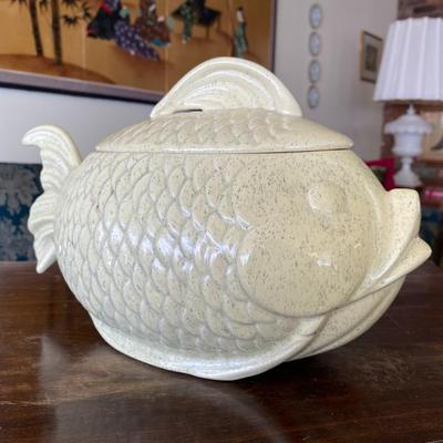 Midcentury Bauer Ceramic Fish Cookie Jar Vintage Yellow 821C