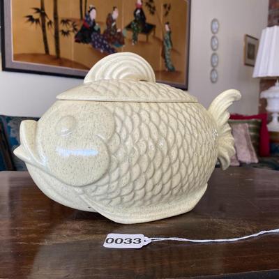 Midcentury Bauer Ceramic Fish Cookie Jar Vintage Yellow 821C