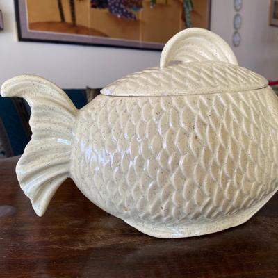 Midcentury Bauer Ceramic Fish Cookie Jar Vintage Yellow 821C