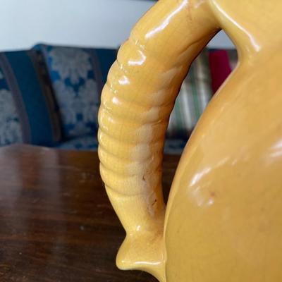 Midcentury Burnt Brown and Yellow Ceramic Pitcher