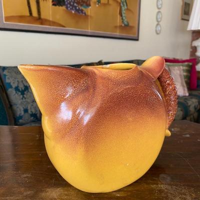 Midcentury Burnt Brown and Yellow Ceramic Pitcher