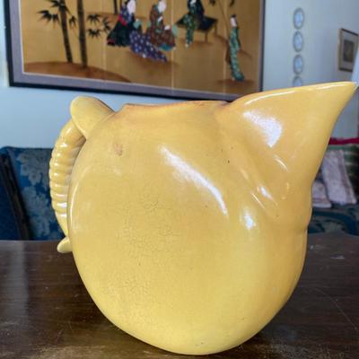 Midcentury Burnt Brown and Yellow Ceramic Pitcher