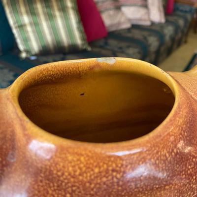 Midcentury Burnt Brown and Yellow Ceramic Pitcher