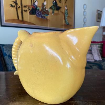 Midcentury Burnt Brown and Yellow Ceramic Pitcher