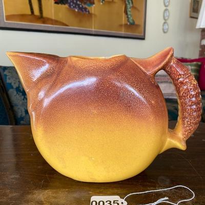 Midcentury Burnt Brown and Yellow Ceramic Pitcher