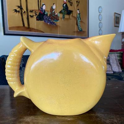 Midcentury Burnt Brown and Yellow Ceramic Pitcher