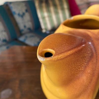 Midcentury Burnt Brown and Yellow Ceramic Pitcher