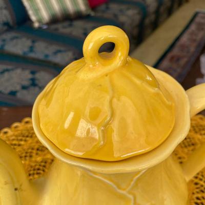 Vintage Metlox Yellow Coffee Pot Lotus Leaf Design